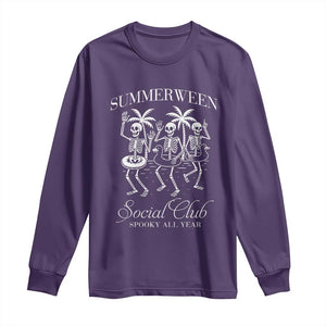 Summerween Social Club Long Sleeve Shirt Spooky All Year Skeleton Summer Halloween Beach Party TS02 Purple Print Your Wear