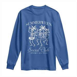 Summerween Social Club Long Sleeve Shirt Spooky All Year Skeleton Summer Halloween Beach Party TS02 Royal Blue Print Your Wear