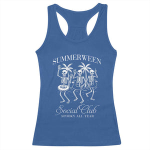 Summerween Social Club Racerback Tank Top Spooky All Year Skeleton Summer Halloween Beach Party TS02 Royal Blue Print Your Wear