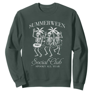 Summerween Social Club Sweatshirt Spooky All Year Skeleton Summer Halloween Beach Party TS02 Dark Forest Green Print Your Wear