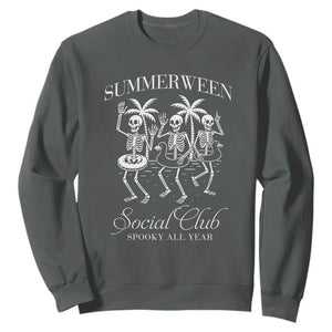 Summerween Social Club Sweatshirt Spooky All Year Skeleton Summer Halloween Beach Party TS02 Dark Heather Print Your Wear