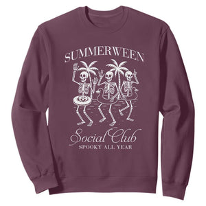 Summerween Social Club Sweatshirt Spooky All Year Skeleton Summer Halloween Beach Party TS02 Maroon Print Your Wear