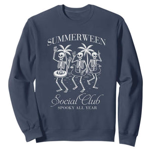 Summerween Social Club Sweatshirt Spooky All Year Skeleton Summer Halloween Beach Party TS02 Navy Print Your Wear