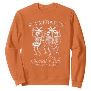 Summerween Social Club Sweatshirt Spooky All Year Skeleton Summer Halloween Beach Party TS02 Orange Print Your Wear
