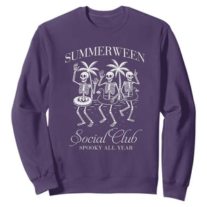 Summerween Social Club Sweatshirt Spooky All Year Skeleton Summer Halloween Beach Party TS02 Purple Print Your Wear