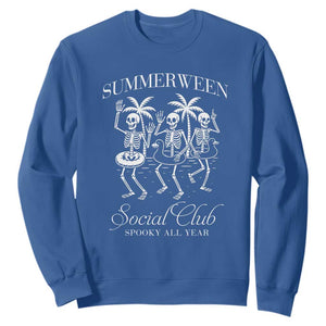 Summerween Social Club Sweatshirt Spooky All Year Skeleton Summer Halloween Beach Party TS02 Royal Blue Print Your Wear