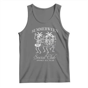 Summerween Social Club Tank Top Spooky All Year Skeleton Summer Halloween Beach Party TS02 Black Heather Print Your Wear