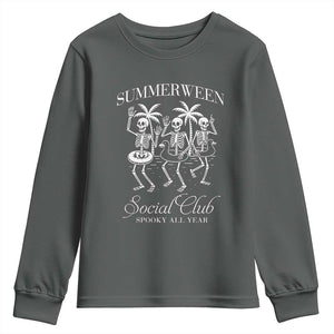 Summerween Social Club Youth Sweatshirt Spooky All Year Skeleton Summer Halloween Beach Party TS02 Dark Heather Print Your Wear