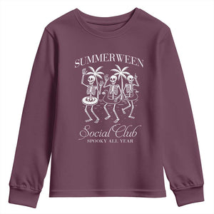 Summerween Social Club Youth Sweatshirt Spooky All Year Skeleton Summer Halloween Beach Party TS02 Maroon Print Your Wear