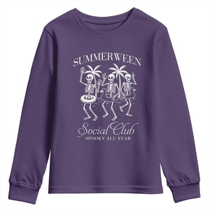 Summerween Social Club Youth Sweatshirt Spooky All Year Skeleton Summer Halloween Beach Party TS02 Purple Print Your Wear