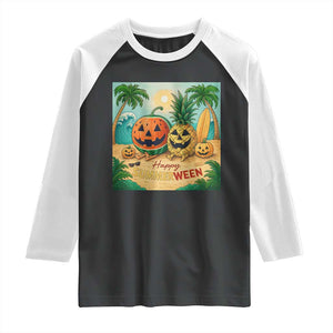 Retro Tropical Summerween Raglan Shirt Halloween Summer Beach Cocktail Boo TS02 Black White Print Your Wear