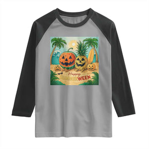 Retro Tropical Summerween Raglan Shirt Halloween Summer Beach Cocktail Boo TS02 Sport Gray Black Print Your Wear