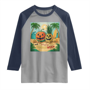Retro Tropical Summerween Raglan Shirt Halloween Summer Beach Cocktail Boo TS02 Sport Gray Navy Print Your Wear