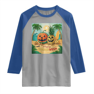 Retro Tropical Summerween Raglan Shirt Halloween Summer Beach Cocktail Boo TS02 Sport Gray Royal Print Your Wear