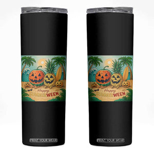 Retro Tropical Summerween Skinny Tumbler Halloween Summer Beach Cocktail Boo TS02 Black Print Your Wear
