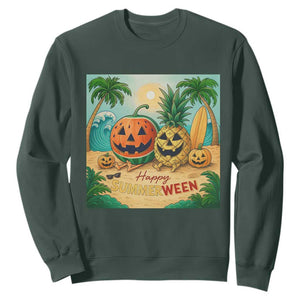 Retro Tropical Summerween Sweatshirt Halloween Summer Beach Cocktail Boo TS02 Dark Forest Green Print Your Wear