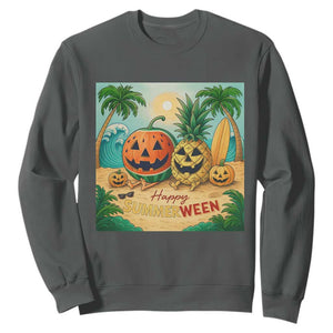 Retro Tropical Summerween Sweatshirt Halloween Summer Beach Cocktail Boo TS02 Dark Heather Print Your Wear