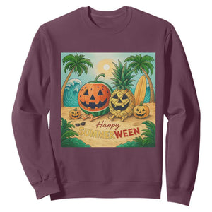 Retro Tropical Summerween Sweatshirt Halloween Summer Beach Cocktail Boo TS02 Maroon Print Your Wear