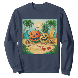 Retro Tropical Summerween Sweatshirt Halloween Summer Beach Cocktail Boo TS02 Navy Print Your Wear