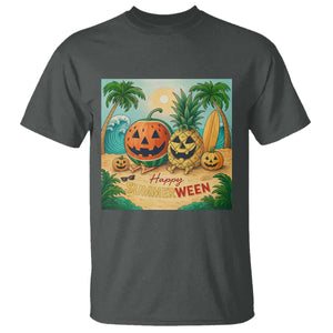 Retro Tropical Summerween T Shirt Halloween Summer Beach Cocktail Boo TS02 Dark Heather Print Your Wear