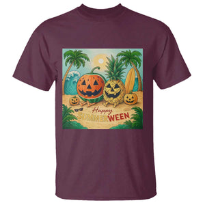Retro Tropical Summerween T Shirt Halloween Summer Beach Cocktail Boo TS02 Maroon Print Your Wear