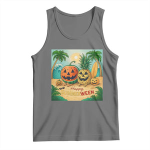 Retro Tropical Summerween Tank Top Halloween Summer Beach Cocktail Boo TS02 Black Heather Print Your Wear