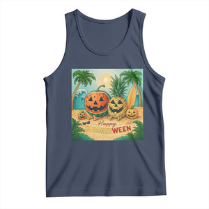 Retro Tropical Summerween Tank Top Halloween Summer Beach Cocktail Boo TS02 Navy Print Your Wear