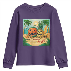 Retro Tropical Summerween Youth Sweatshirt Halloween Summer Beach Cocktail Boo TS02 Purple Print Your Wear