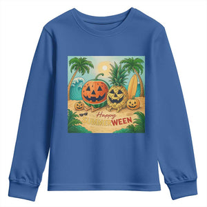 Retro Tropical Summerween Youth Sweatshirt Halloween Summer Beach Cocktail Boo TS02 Royal Blue Print Your Wear