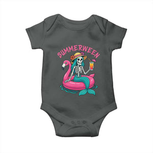 Summerween Skeleton Mermaid Baby Onesie Flamingo Float Funny Spooky Summer Halloween Vibes TS02 Dark Heather Print Your Wear