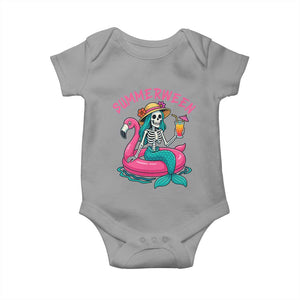 Summerween Skeleton Mermaid Baby Onesie Flamingo Float Funny Spooky Summer Halloween Vibes TS02 Sport Gray Print Your Wear