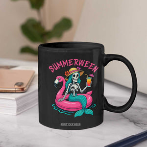 Summerween Skeleton Mermaid Coffee Mug Flamingo Float Funny Spooky Summer Halloween Vibes TS02 Print Your Wear