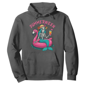Summerween Skeleton Mermaid Hoodie Flamingo Float Funny Spooky Summer Halloween Vibes TS02 Dark Heather Print Your Wear