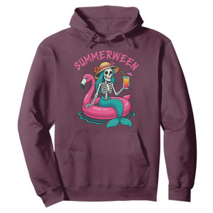 Summerween Skeleton Mermaid Hoodie Flamingo Float Funny Spooky Summer Halloween Vibes TS02 Maroon Print Your Wear