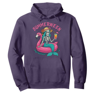Summerween Skeleton Mermaid Hoodie Flamingo Float Funny Spooky Summer Halloween Vibes TS02 Purple Print Your Wear