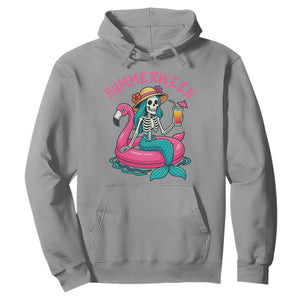 Summerween Skeleton Mermaid Hoodie Flamingo Float Funny Spooky Summer Halloween Vibes TS02 Sport Gray Print Your Wear