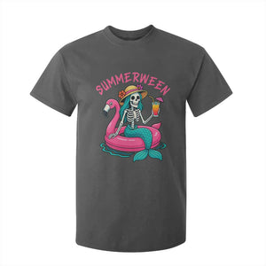 Summerween Skeleton Mermaid T Shirt For Kid Flamingo Float Funny Spooky Summer Halloween Vibes TS02 Dark Heather Print Your Wear