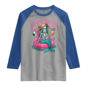 Summerween Skeleton Mermaid Raglan Shirt Flamingo Float Funny Spooky Summer Halloween Vibes TS02 Sport Gray Royal Print Your Wear