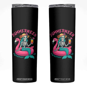 Summerween Skeleton Mermaid Skinny Tumbler Flamingo Float Funny Spooky Summer Halloween Vibes TS02 Black Print Your Wear