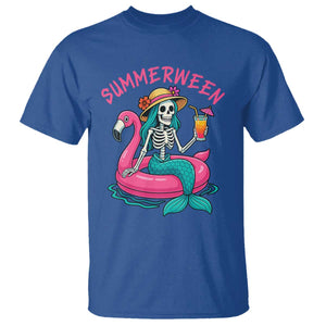 Summerween Skeleton Mermaid T Shirt Flamingo Float Funny Spooky Summer Halloween Vibes TS02 Royal Blue Print Your Wear