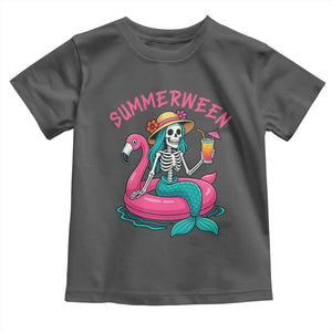 Summerween Skeleton Mermaid Toddler T Shirt Flamingo Float Funny Spooky Summer Halloween Vibes TS02 Dark Heather Print Your Wear
