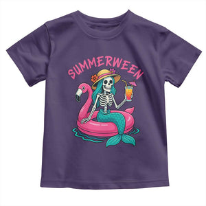 Summerween Skeleton Mermaid Toddler T Shirt Flamingo Float Funny Spooky Summer Halloween Vibes TS02 Purple Print Your Wear