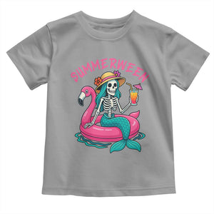 Summerween Skeleton Mermaid Toddler T Shirt Flamingo Float Funny Spooky Summer Halloween Vibes TS02 Sport Gray Print Your Wear