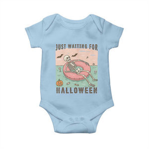 Spooky Summer Skeleton Baby Onesie Just Waiting For Halloween Summer Pool Party TS02 Light Blue Print Your Wear