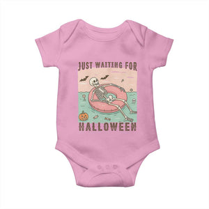 Spooky Summer Skeleton Baby Onesie Just Waiting For Halloween Summer Pool Party TS02 Light Pink Print Your Wear