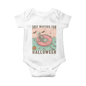 Spooky Summer Skeleton Baby Onesie Just Waiting For Halloween Summer Pool Party TS02 White Print Your Wear