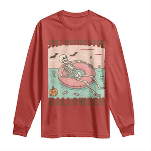 Spooky Summer Skeleton Long Sleeve Shirt Just Waiting For Halloween Summer Pool Party TS02 Red Print Your Wear