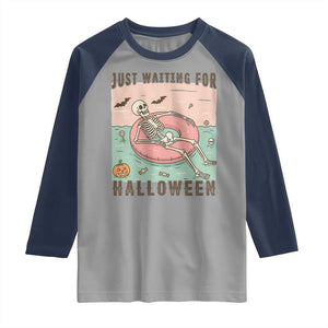 Spooky Summer Skeleton Raglan Shirt Just Waiting For Halloween Summer Pool Party TS02 Sport Gray Navy Print Your Wear