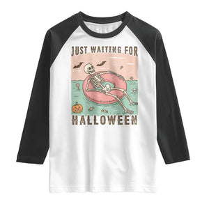 Spooky Summer Skeleton Raglan Shirt Just Waiting For Halloween Summer Pool Party TS02 White Black Print Your Wear