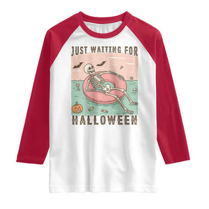 Spooky Summer Skeleton Raglan Shirt Just Waiting For Halloween Summer Pool Party TS02 White Red Print Your Wear